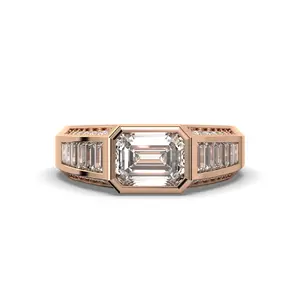 Men's Jewelry - Men's VVS Lab Diamond Emerald Cut Engagement Ring | Rose Gold