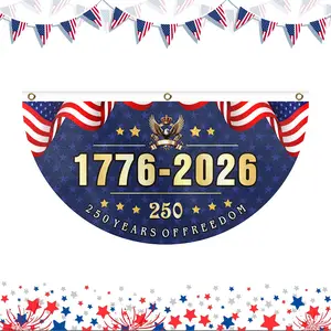 America 250th Bunting Flag 1PCS Patriotic USA Anniversary Fan Banner 1776-2026 2 Ply Non-Pleated Fan Flag with Brass Grommets Party Supplies Hanging Decor for Porch Fence Outdoor 1.5x3 FT