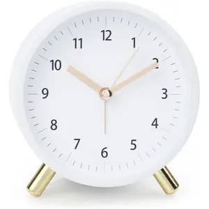 Alarm Clock 4.5" Bedside Analog Alarm Clock for Bedroom Battery Operated Round Clock with Backlight, White