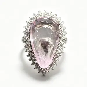 Pear-Shaped Kunzite Halo Ring | 925 Silver Adjustable 19×11mm