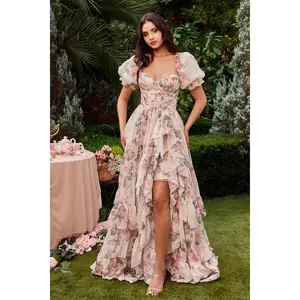 Andrea and Leo -A1336 Puff Sleeve A-Line Gown