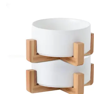 Set Elevated Ceramic Dog Bowl with Bamboo Stand for Large Dogs