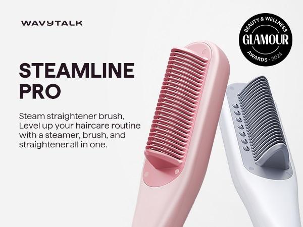 Wavytalk Steamline Pro Steam Hair Straightener Brush Hair Straightening Comb with Scrunchie and Glove