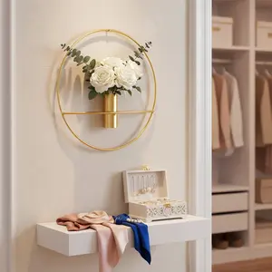 Set of 2 Iron Round Wall-Mounted Vases, Creative Wall Decor Flower Racks, Living Room Bedroom Backdrop Hanging Ornaments, Fits Faux Flowers & Greenery, Home Soft Furnishing Essentials