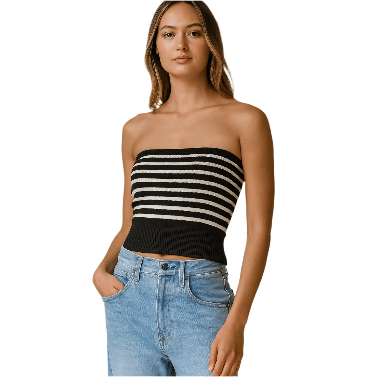 Strapless Striped Sweater Tube Top