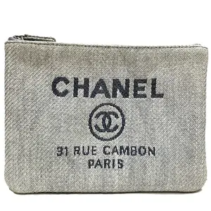 Pre-owned CHANEL Canvas Small Leather Goods Deauville Raffia Pouch