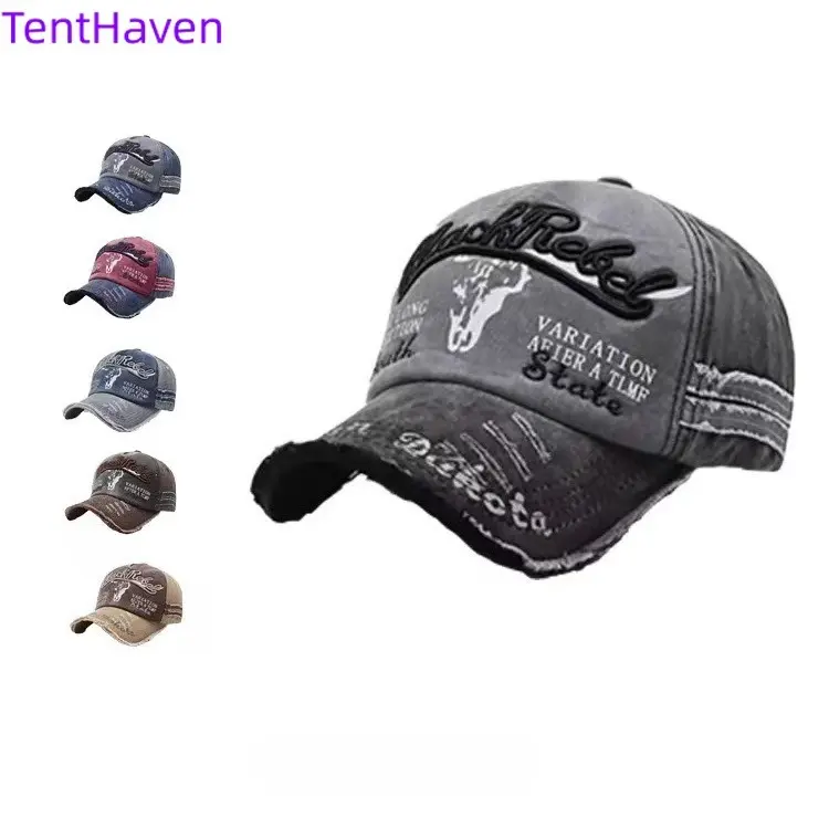 Unisex Sporty Chic 2026 Retro Washed Vintage Baseball Cap - Bull Head Embroidery, Breathable Duckbill Brim, Sun Protection, for Outdoor Adventures, Baseball & Softball, Campfire/BBQ Party (Spring & Autumn Use, Adventure Sports & Outdoor Hats)
