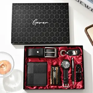 Luxury Men's Gift Set Box - Genuine Leather Belt, Slim Wallet, Watch, Cologne, Keychain & Pen| Premium Birthday & Holiday Gift Collection for Him