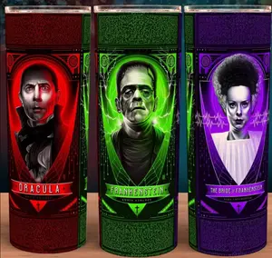 Universal Monsters Bride of Frankenstein Dracula 20oz Stainless Steel Tumbler with Lid & Straw Classic Horror Drinkware for Monster Fans - Beverage
