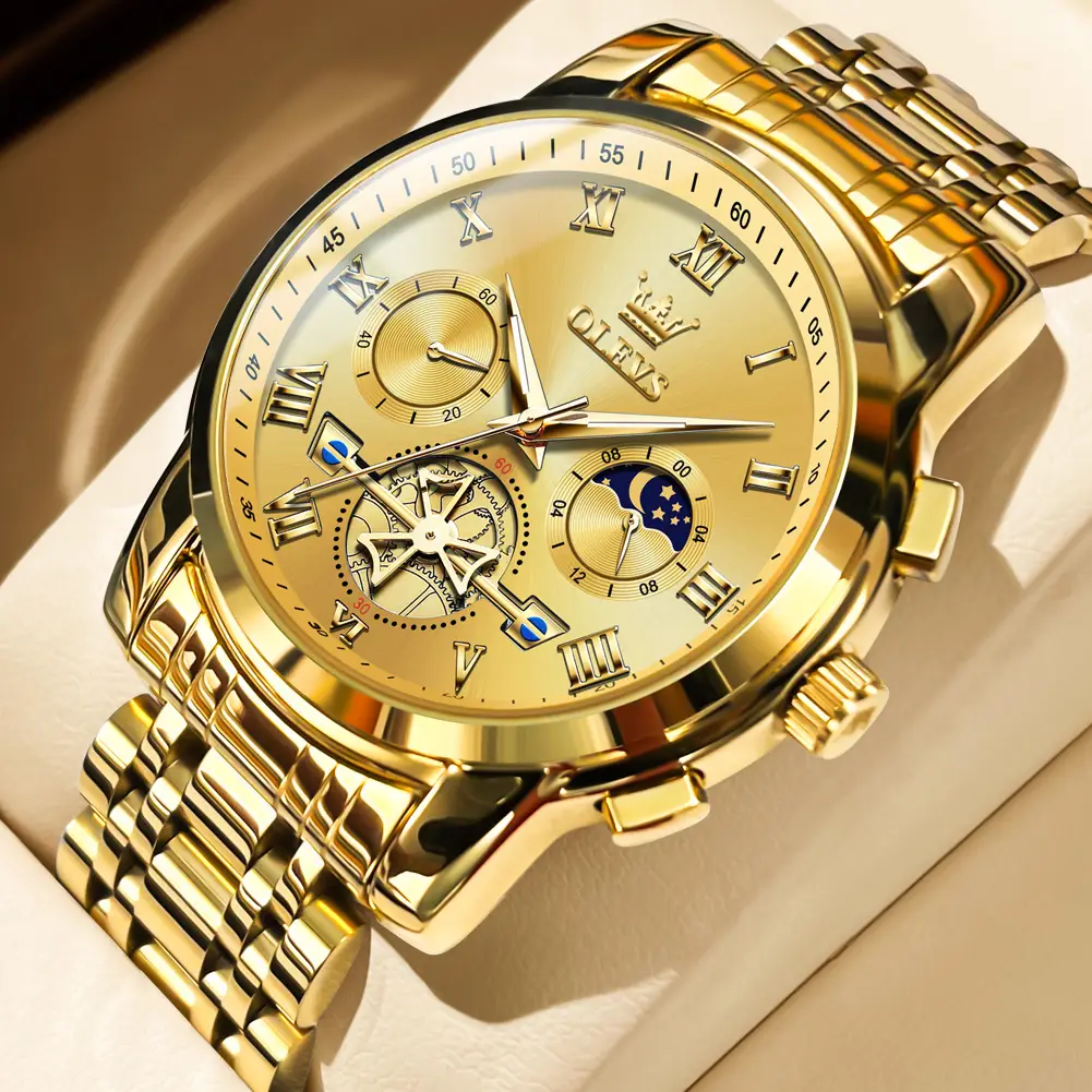 OLEVS Mens Watches Chronograph Business Dress Quartz Stainless Steel Waterproof Luminous Date Wrist Watch