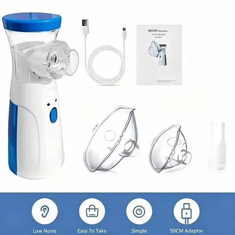 Rechargeable Handheld Nebulizer - USB Rechargeable, Battery-Powered, Cordless Plastic Dual-Mode Micro-Mesh Device for Beauty & Personal Care, Self-Cleaning, Low Noise, 8.46 oz, Data Cable Included for Home/Travel Use