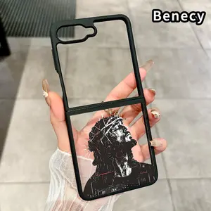 Jesus Christ Pattern Phone Case for Z Flip 7/6/5/4 Silicone TPU Protective Folding Case with Double Protection and Camera Lens Cover
