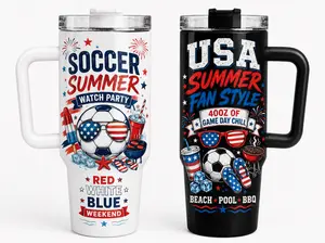 [HOT]40oz USA Soccer Insulated Tumbler with Handle & Straw - Stainless Steel Travel Mug