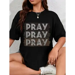 100% Cotton Pray On It Pray Over It Pray Through It Leopard Christian T-Shirt