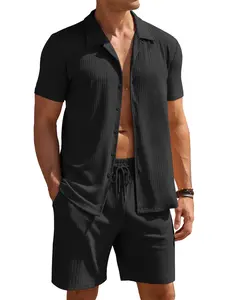 COOFANDY Men's 2 Pack Short Sets Short Sleeve Casual Button Down Shirt Sets Summer Beach Outfits Collar Clothing
