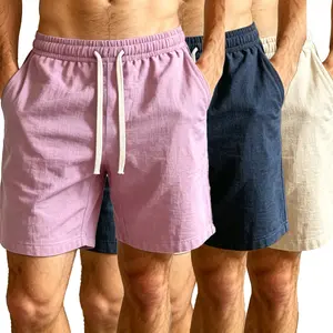 3PCS 100% Cotton Men’s Linen-Look Shorts, Elastic Waist Drawstring Loose Summer Casual Shorts tiktokshopspringglowup