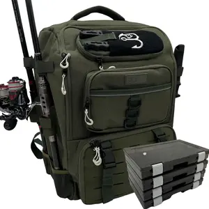 Fishing Backpack, Tackle Bag With Rod Holders, 40L Capacity With Cooler, Rain Cover, Insulated Pocket, 4 Tackle Trays Included- (Green)