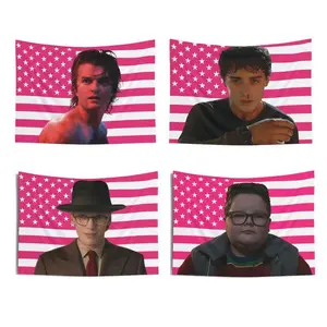 Will Byers Pink American Flags For Wall Decor, Steve Harriton Henry Creel Indoor Wall Tapestries, Room Decor, One Side Polyester Wall Flag