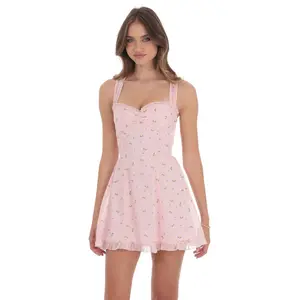 Floral Strappy Back Bows Dress in Pink