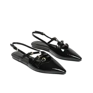 CYNLLIO Womens Ballet Flats Closed Pointed Toe Flat Heel Adjustable Ankle Buckle Strap Slip on Womens Sandals for Work Party Casual Dress Shoes