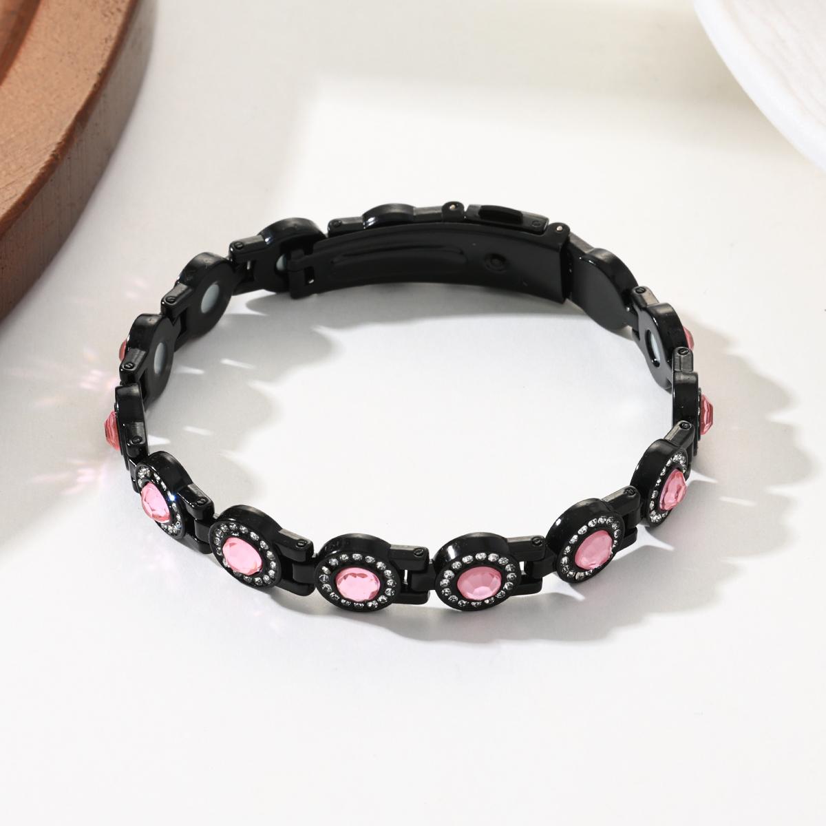 Ladies' alloy diamond-encrusted round magnetic bracelet 3500 Gauss strong magnetic birthday and Christmas gift，Valentine's Day gift, Christmas gift