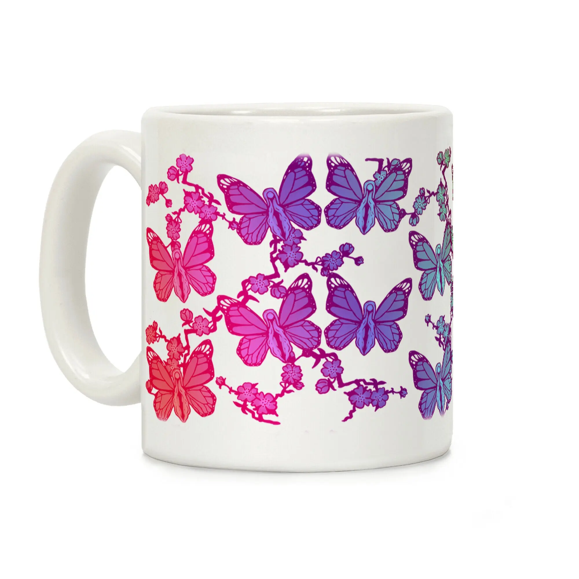 [Sale Up to 50% ] Butterfly Vagina Pattern Coffee Mug,  11 oz or 15 oz Ceramic Drinkware with Large Handles, Printed in the USA