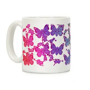 [Sale Up to 50% ] Butterfly Vagina Pattern Coffee Mug,  11 oz or 15 oz Ceramic Drinkware with Large Handles, Printed in the USA