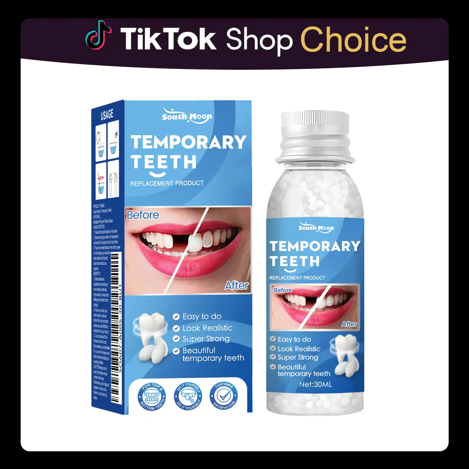 South Moon Moldable Dental Gel: Temporary Tooth Filling, Cavity Repair & Denture Restoration Kit – Oral Temporary Denture/Tooth Replacement Solution0  30ML