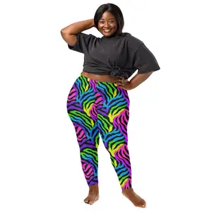 90s Zebra Print Neon Rainbow Leggings - Vibrant Retro Inspired Pattern, Comfortable Stretchy Fabric, Perfect for Everyday Wear & Festivals