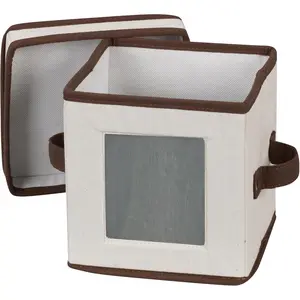 Household Essentials Saucer Storage Box, Holds 12 Saucers with Felt Protectors, Windowed Panel, 2 Riveted Handles, Foldable and Stackable Box