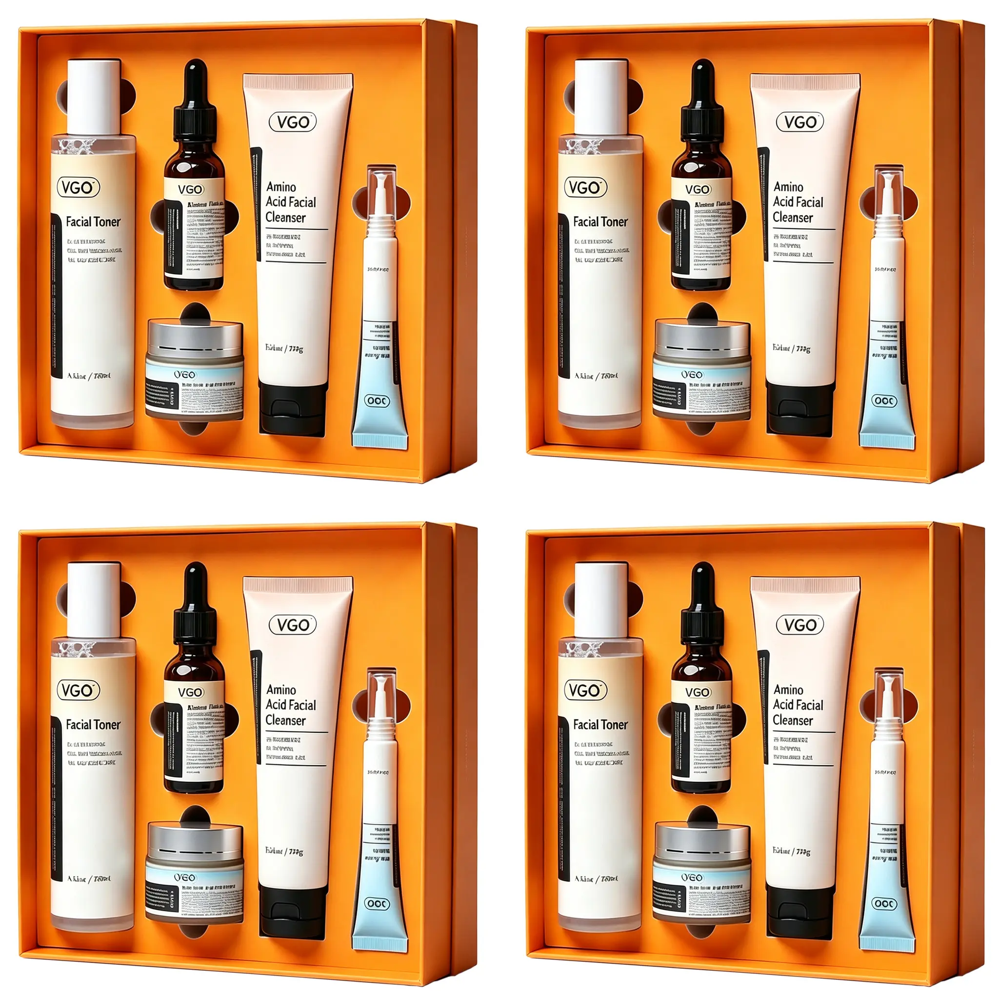 VGO Skincare 5-step Routine provides a Daily Care and Repair Kit for dry, sensitive, and dull skin. It includes a Cleanser, Toner, Serum, Eye Cream, and Moisturizer to repair, moisturize, and improve skin condition.Vegan Vitamin C Skin Care Set