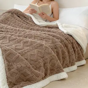 Soft Plush Blanket with Rhombus Geometric Pattern, Cozy Home Nap Cover, Air Conditioning Blanket, Gift Blanket, Cozy Chic Blanket