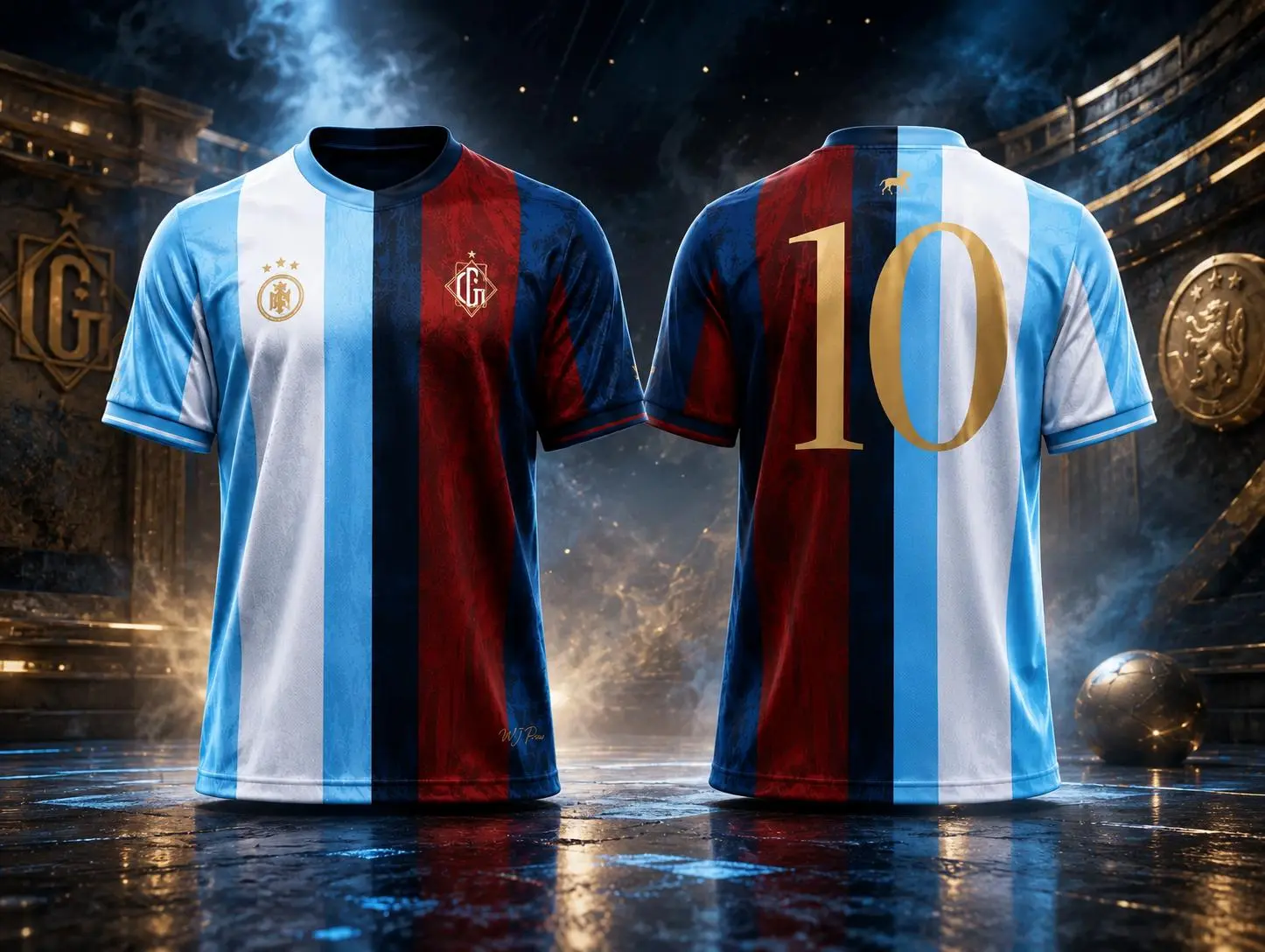 La Pulga Premium Ultimate Dual Heritage Soccer Jersey, Sky Blue & Burgundy Number 10 Football Shirt, 3D Fan Sports Top