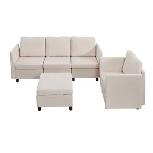 VEVOR Modular Sectional Sofa, Modern 5-Seater Modular Sofa with Hidden Storage, Cloud Sectional Couch with High Rebound Sponge, Solid Wood Frame Upholstered Comfy Couch for Living Room, Bedroom, Beige