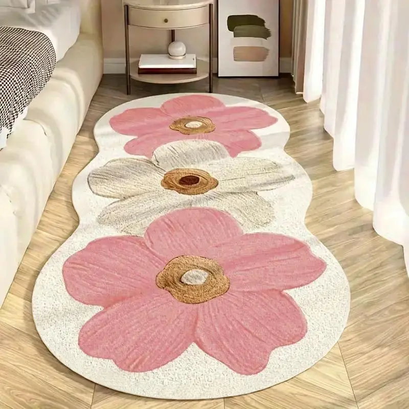 Flower Pattern Non-slip Floor Mat, Rectangular Soft Floor Carpet, Decorative Area Rug for Home Living Room Bedroom Study Room