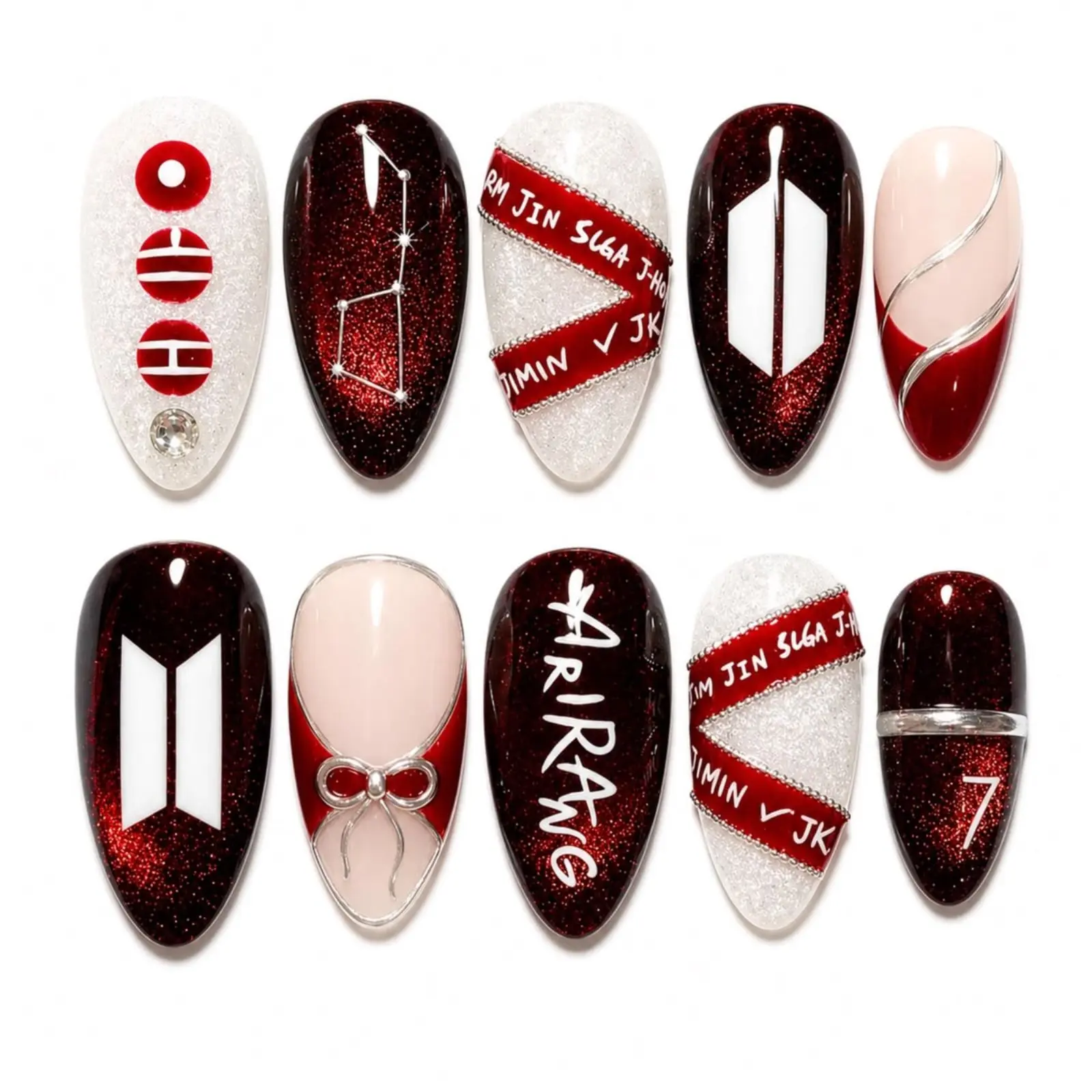 Fandom Arirang Press On Nails | Burgundy Cat Eye Kpop Concert Nails | Idol Inspired Handmade Gel Fake Nails