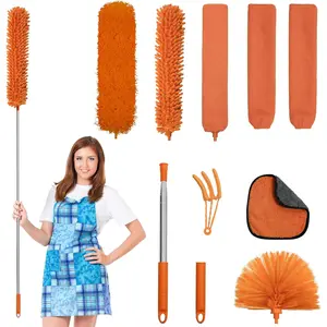 Cobweb Duster with Extension Pole 96 inches, 8 count Extendable Long Handle Microfiber  Dust Remover, Telescoping Dusting Kit for Cleaning High Ceiling Fan, AC Vent House Exterior