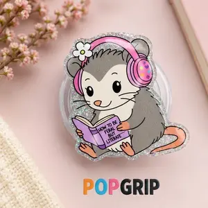 2D Acrylic Phone Grip Aesthetic Possum Design, Funny Book Reader Phone Stand Holder, Universal Mobile Accessory for All Phones