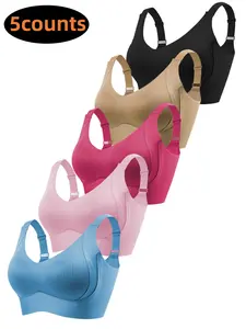 5/6Pack Solid Color Push Up Wireless Bra, Comfortable Breathable Lingerie For Everyday Wear 5/6Pack Solid Color Push Up Wireless Bra, Comfortable Breathable Lingerie For Everyday Wear