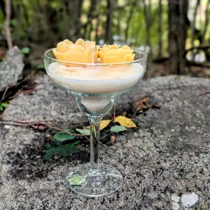 Handmade Coconut Scented Candles on Martini Glass with Colorful Flower Decorations for Aromatherapy and Home Decor