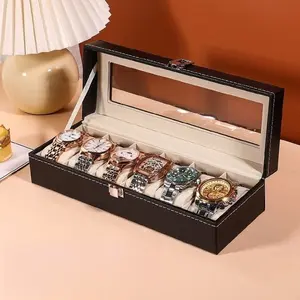 6-Slot Watch Jewelry Box, Dustproof PU Leather, Soft Lining, Travel Watch Display Case, Watch Storage Box, Watch Showcase, Jewelry Boxes, Watch Protector