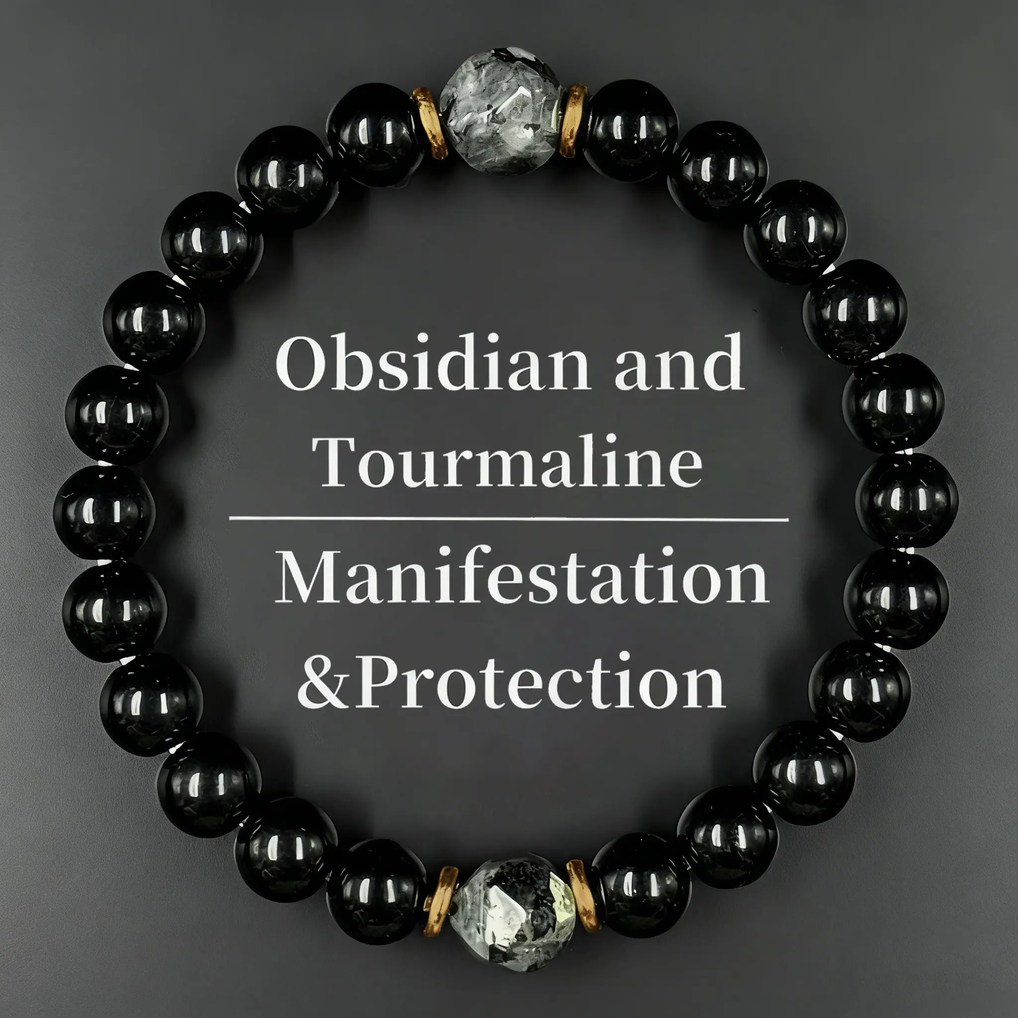 Obsidian & Black Tourmaline Bracelet - Manifestation & Protection Prosperity Crystal Beads Jewelry for Men & Women, Christmas Gift, Gifts for Mother's Day, Valentine's, Birthday, Anniversary, Black Grounding Stone Beaded Bracelet summerwins FathersDayGift