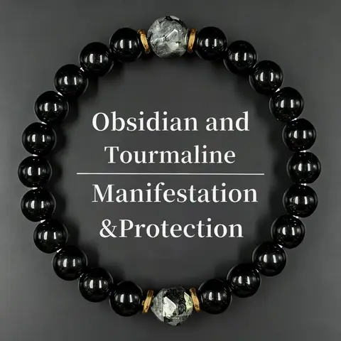 Unisex 8mm Obsidian & Black Tourmaline Grounding Stone Bracelet - Casual Natural Crystal Bead Men's Jewelry, Protection Manifestation Piece, Prosperity Guys Gift for Boyfriend, Mens Christmas Gift Ideas