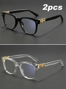 2 Pairs Retro Blue Light Blocking Glasses Set, High Quality Eyeglasses, Square Casual Minimalist Design, Computer Phone Eye Protection, Non-Prescription Eyewear