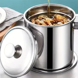 1pc, Stainless Steel Oval Bottles, Stainless Steel Oil Filter Pot, Kitchen Oil Filter, Oil Cup With Strainer Oil Tank, Kitchen Supplies, Kitchen Gadgets