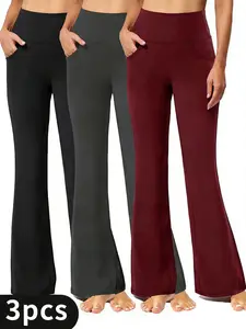 3-Pack Women's High Waist Flare Leggings - Lightweight & Breathable Yoga Pants for Spring | Tummy Control, Side Pockets, Soft Stretch Fabric for Daily Commute & Outdoor Activities