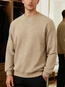 Men's White Waffle Knit Sweater, Crew Neck & Long Sleeve Design, Soft Breathable Cotton Blend for Spring Fall Casual, Office & Daily Wear – Slim Fit, Ribbed Cuffs/Hem, Thermal Texture, Classic, Crewneck