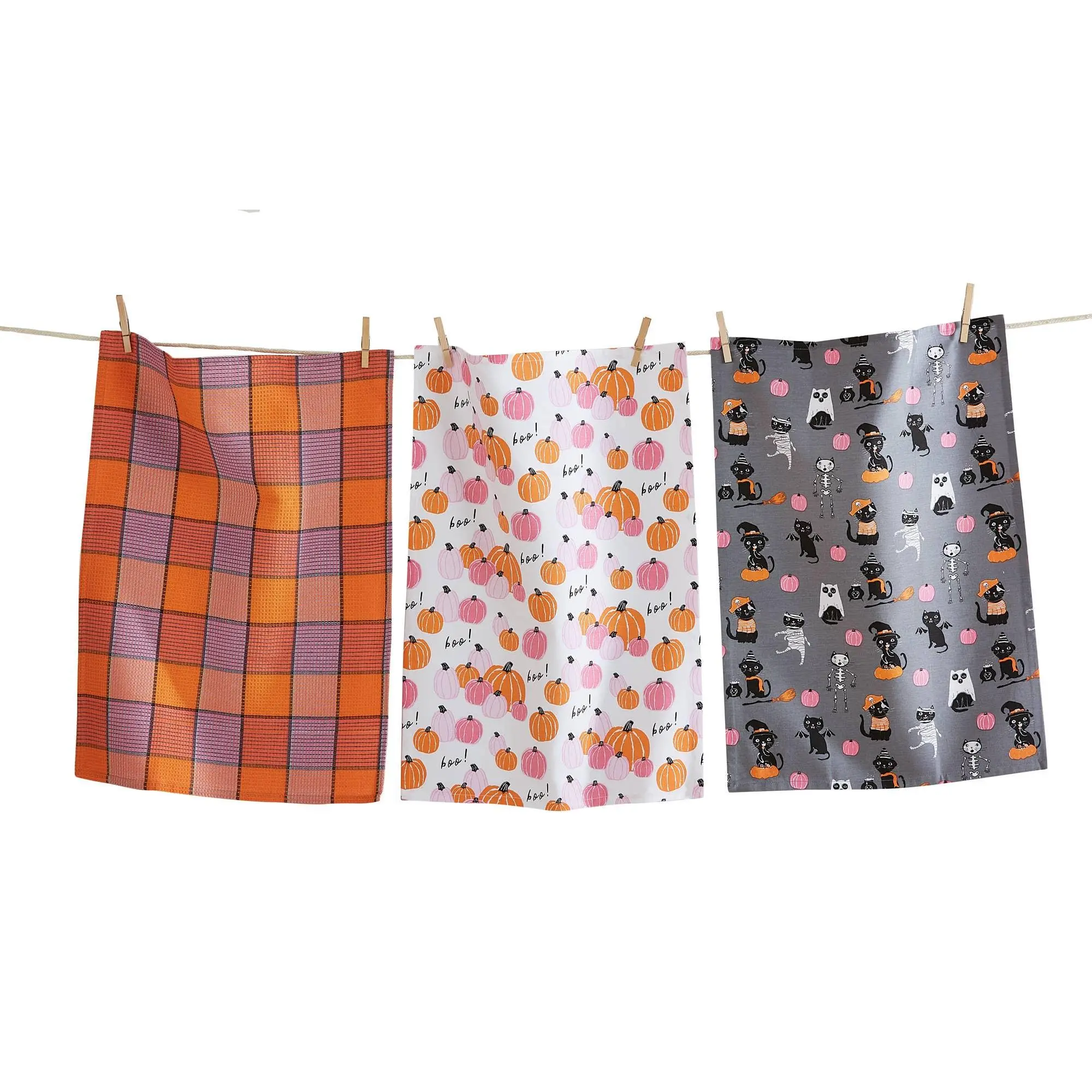 Costume Cat Pumpkin Dishtowel Set of 3Cotton Halloween