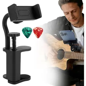 Guitar Phone Holder, 360? Rotatable Guitar Phone Mount for Video Recording & Live Streaming, Universal Phone Clip Fits Acoustic Electric Guitars Bass Ukulele (For  Thickness: 2.36 - 4.13 Inch)