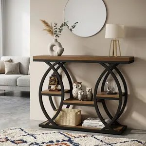 39.4" Industrial 4-Tier Console Table, Narrow Rustic Brown Sofa Entryway Table, Wood Accent Table for Living Room, Hallway & Foyer